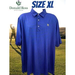 Donald Ross Golf Performance Polo Men's XL Blue Yellow Fish Print